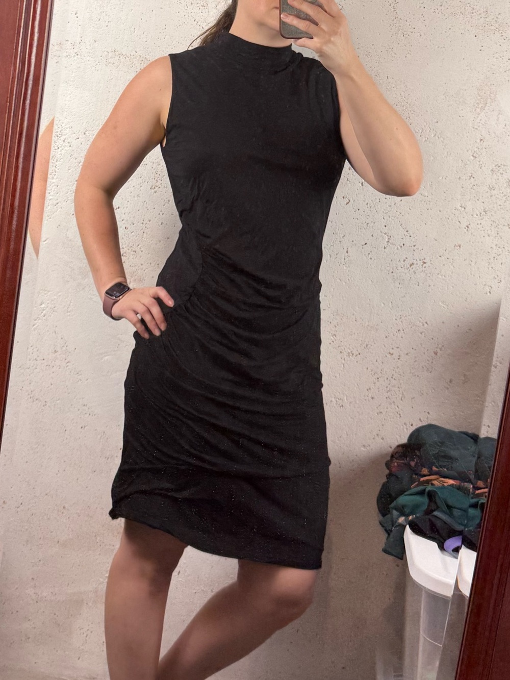 Velvet by Graham & Spencer Black Sleeveless Ruched Classic Cotton Dress Size XL